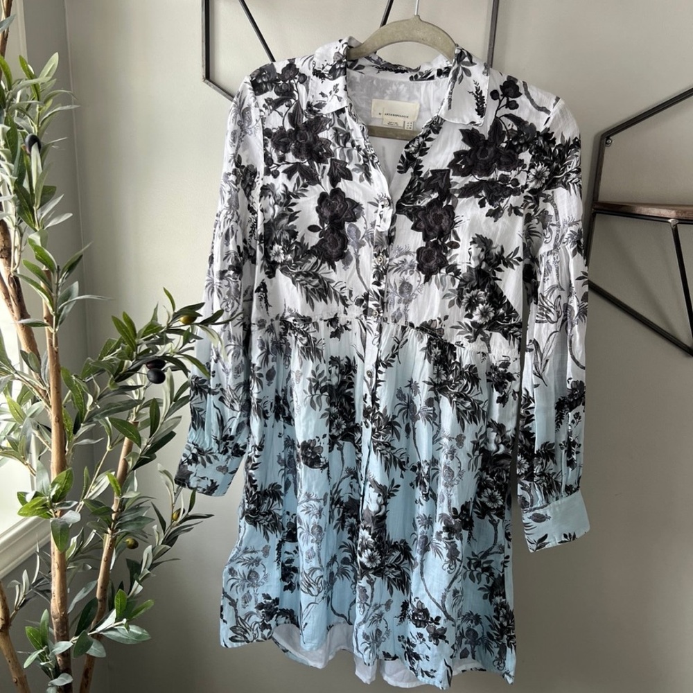 Anthropologie ombré  Button Down dress with Notched Collar